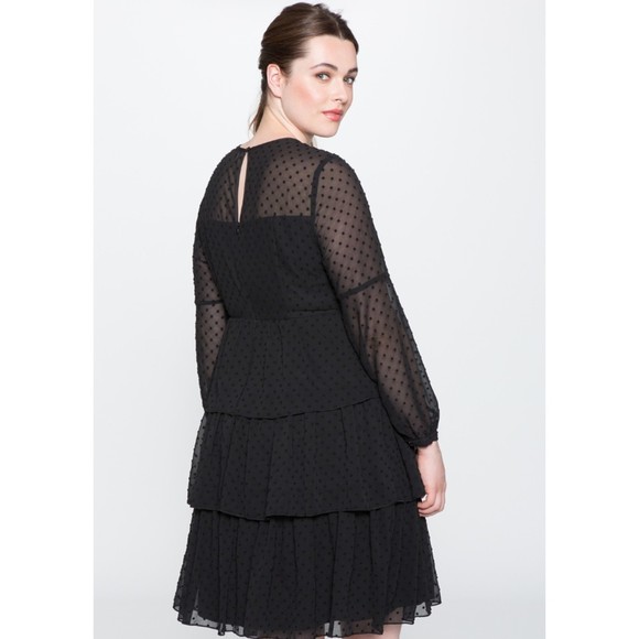 Eloquii Studio Tiered Ruffle Dress Black Swiss Dot Size 16 Plus Long Sleeve - Picture 5 of 12